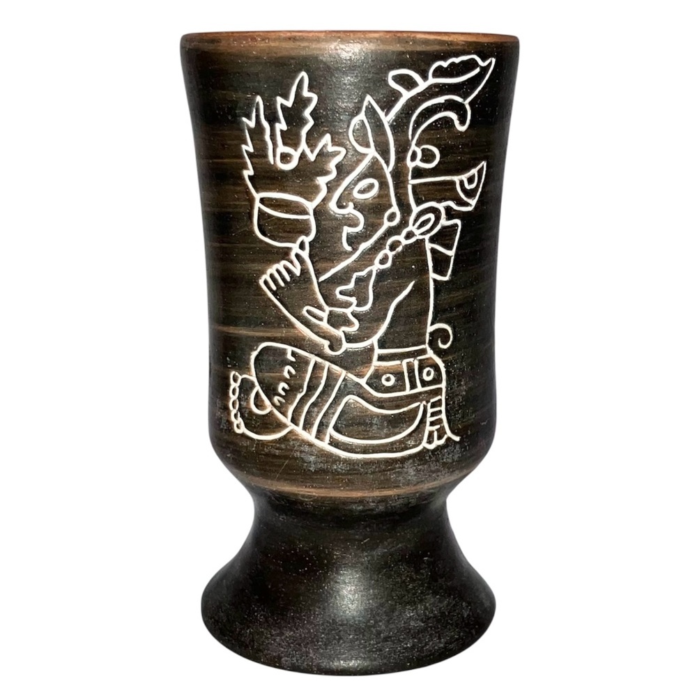 Vintage Armando De Mexico Pottery Aztec Mayan Ritual Folk Art Terracotta Vase